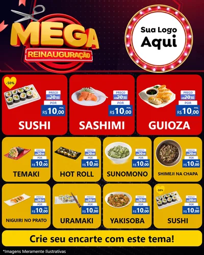 Modelo de Rede Social para Feed Instagram com o tema Mega Reinauguração para Comida japonesa