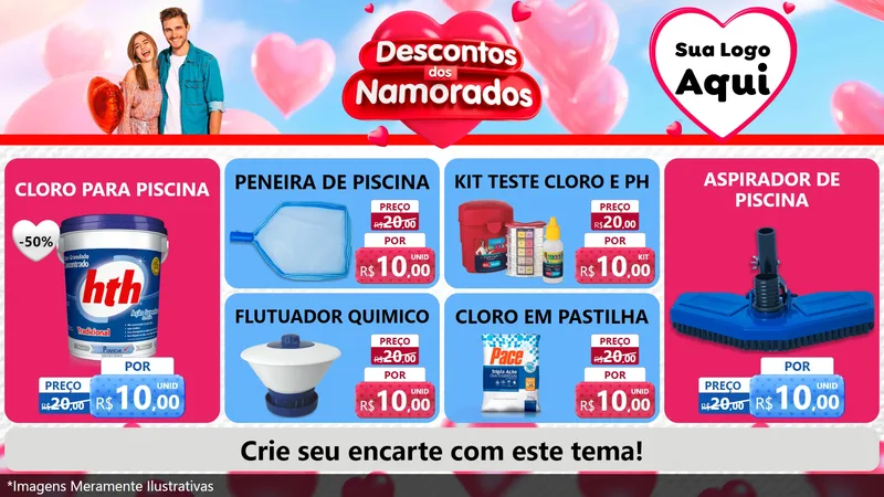 Modelo de TV para TV Horizontal com o tema Descontos dos Namorados para Produtos para Piscina