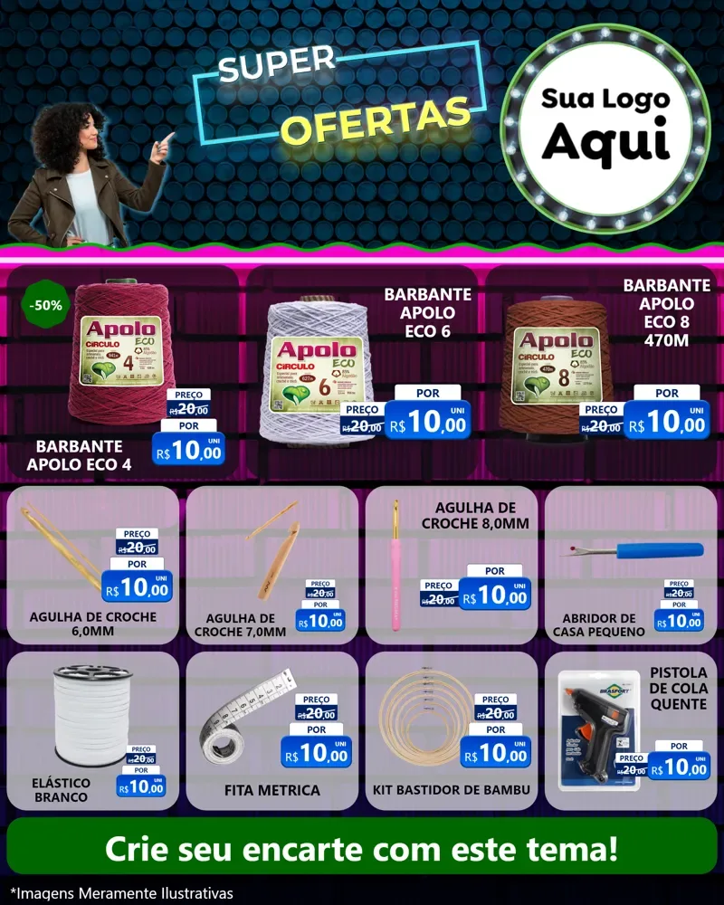 Modelo de Rede Social para Feed Instagram com o tema Super Ofertas para Armarinho e Aviamentos