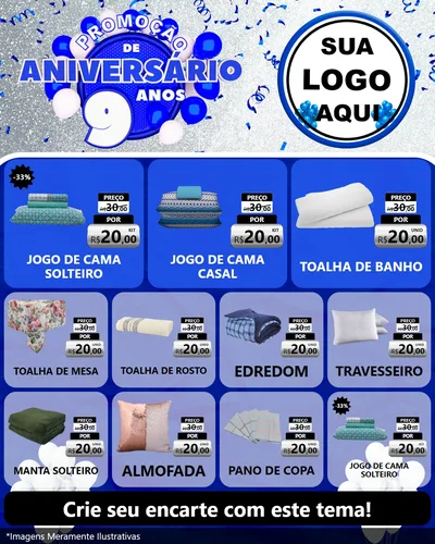 Modelo de Rede Social para Feed Instagram com o tema Promoção de Aniversário - 9 Anos para Cama, Mesa e Banho
