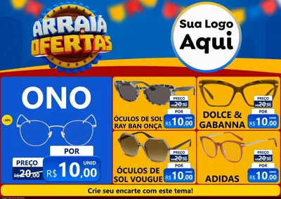 Modelo de Encarte para Encarte A4 Horizontal com o tema Arraiá de Ofertas - Junina para Óticas