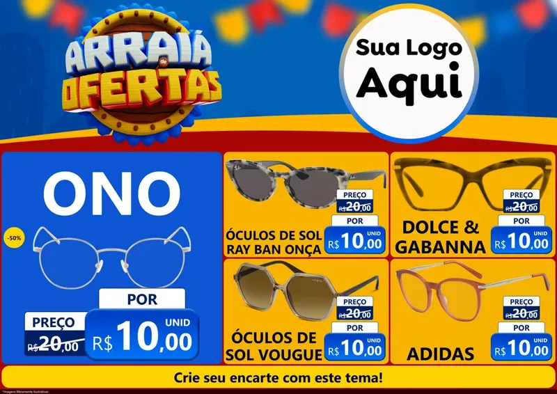 Modelo de Encarte para Encarte A4 Horizontal com o tema Arraiá de Ofertas - Junina para Óticas