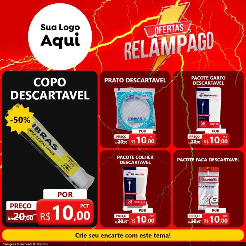 Modelo de Rede Social para Feed Facebook com o tema Ofertas Relâmpago para Embalagens