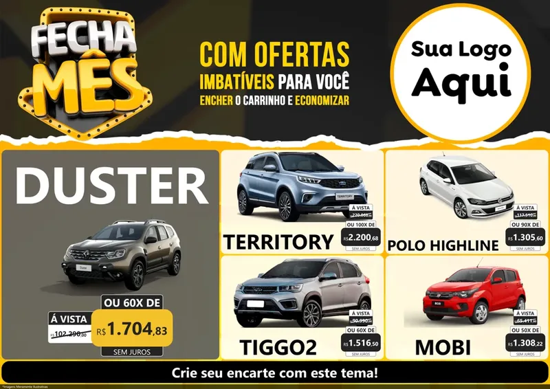 Modelo de Encarte para Encarte A4 Horizontal com o tema Fecha Mês para Concessionaria de Carros