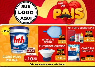 Modelo de Encarte para Encarte A4 Horizontal com o tema Mês Dos Pais para Produtos para Piscina
