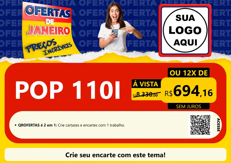 Modelo de Cartaz para Cartaz A4 Horizontal com o tema Ofertas de Janeiro - Preços Incríveis para Concessionaria de Motos