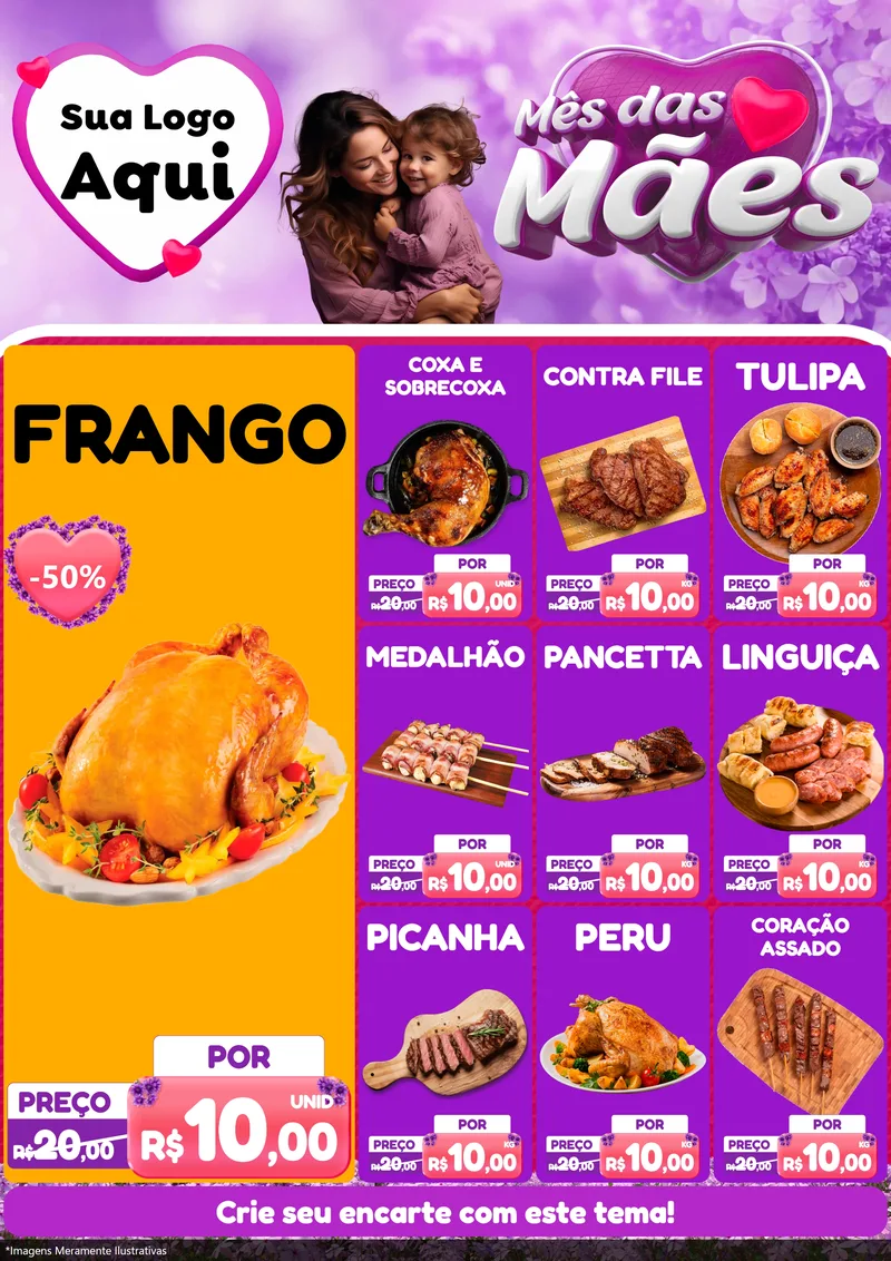 Modelo de Encarte para Encarte A4 Vertical com o tema Mês das Mães para Assados