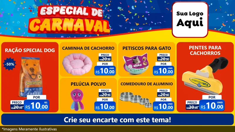Modelo de TV para TV Horizontal com o tema Especial de Carnaval para Pet Shop