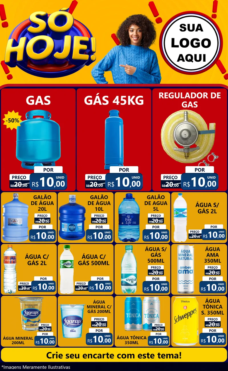Modelo de Encarte para Encarte Grande com o tema Só Hoje! para Água e gás