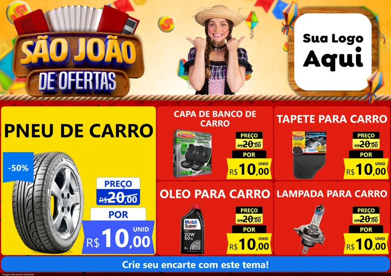 Modelo de Encarte para Encarte A4 Horizontal com o tema São João de Ofertas para Auto peças