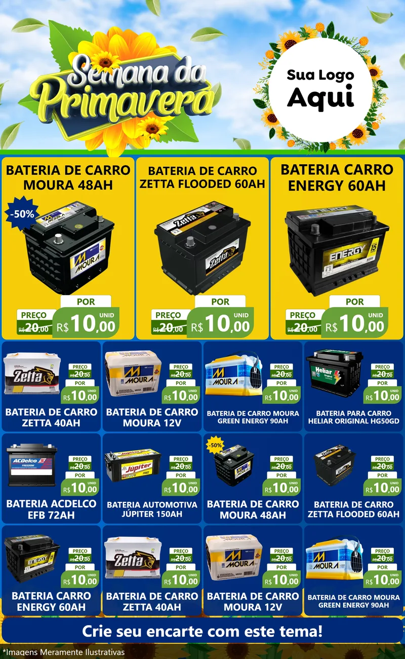 Modelo de Encarte para Encarte Grande com o tema Semana da Primavera para Baterias Elétricas