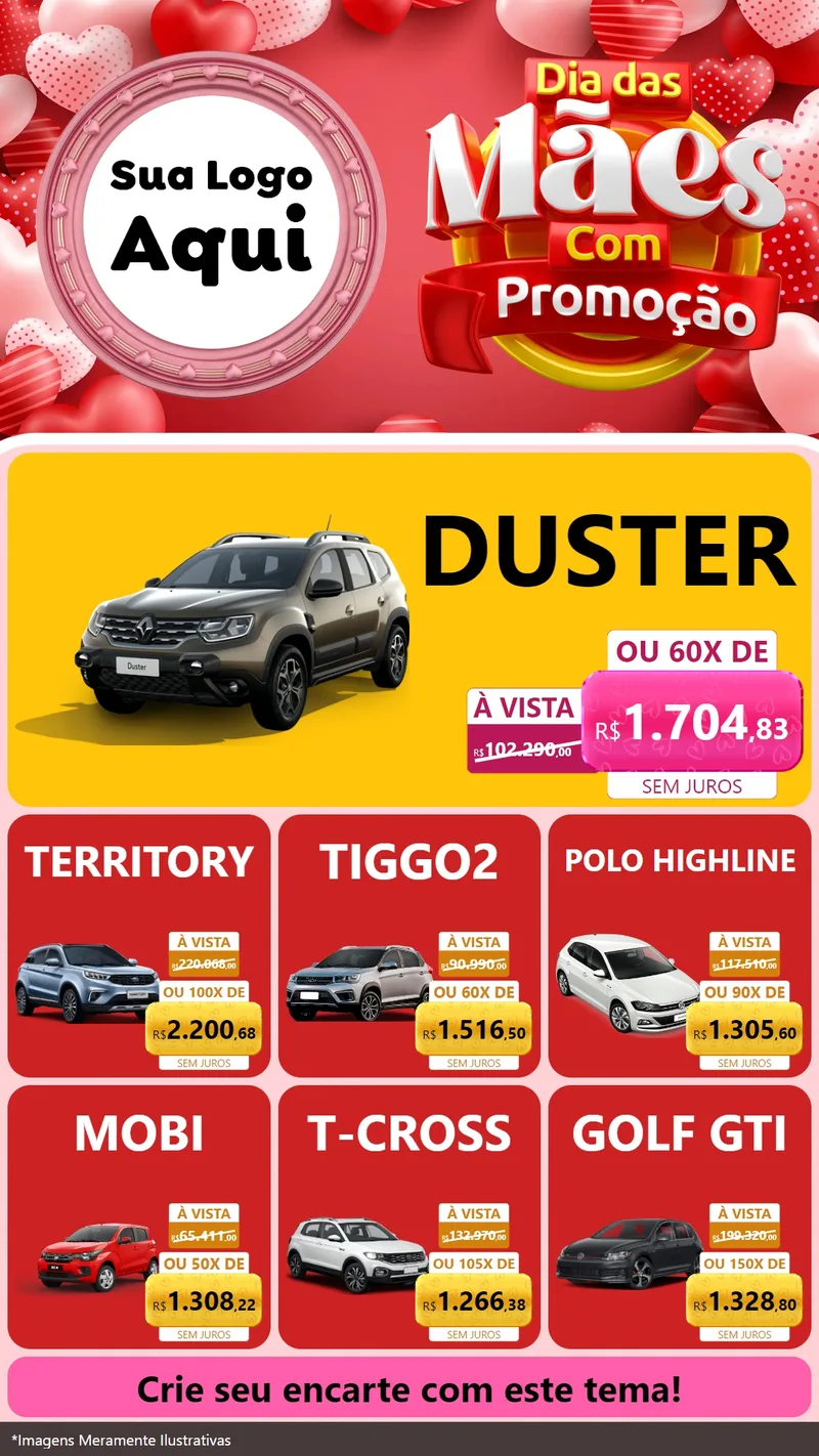 Modelo de Rede Social para Stories com o tema Dia Das Mães Com Promoção para Concessionaria de Carros