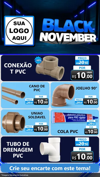 Modelo de TV para TV Vertical com o tema Black November para Tubos e conexões