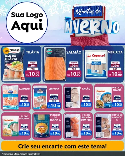 Modelo de Rede Social para Feed Instagram com o tema Ofertas de Inverno para Peixaria