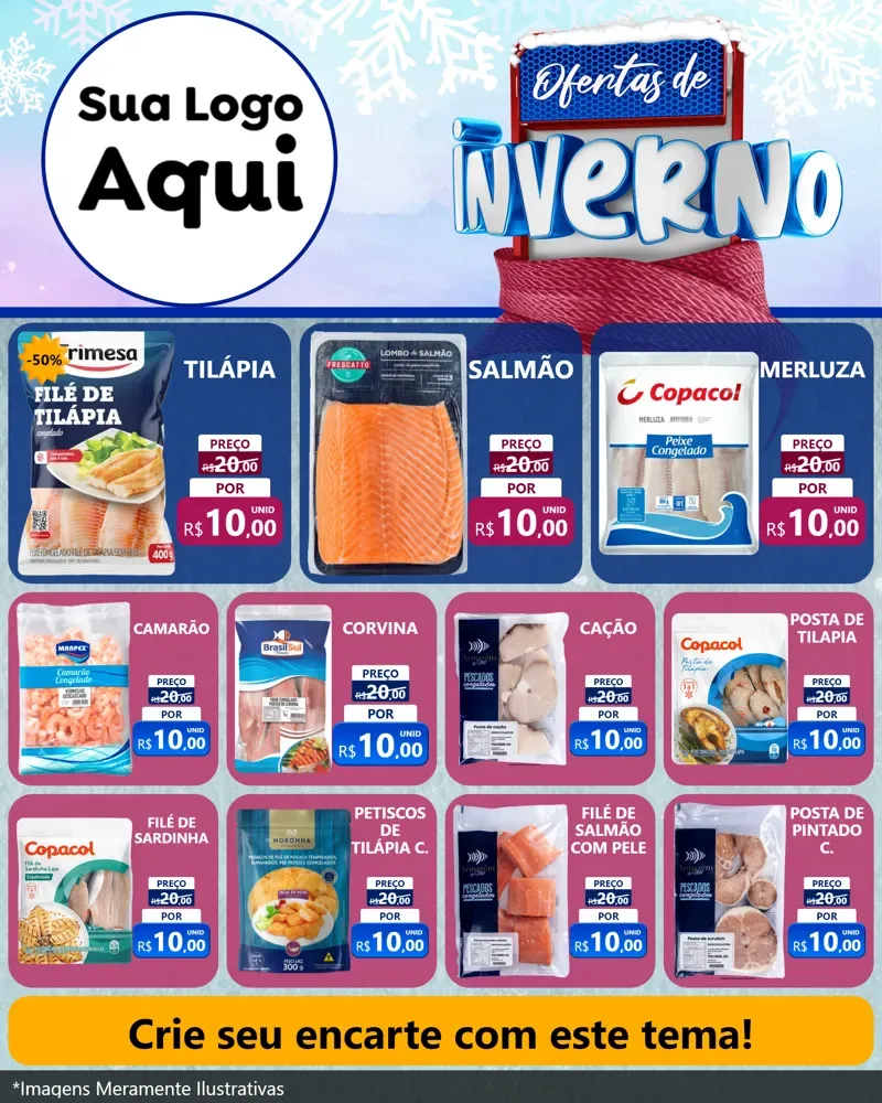 Modelo de Rede Social para Feed Instagram com o tema Ofertas de Inverno para Peixaria