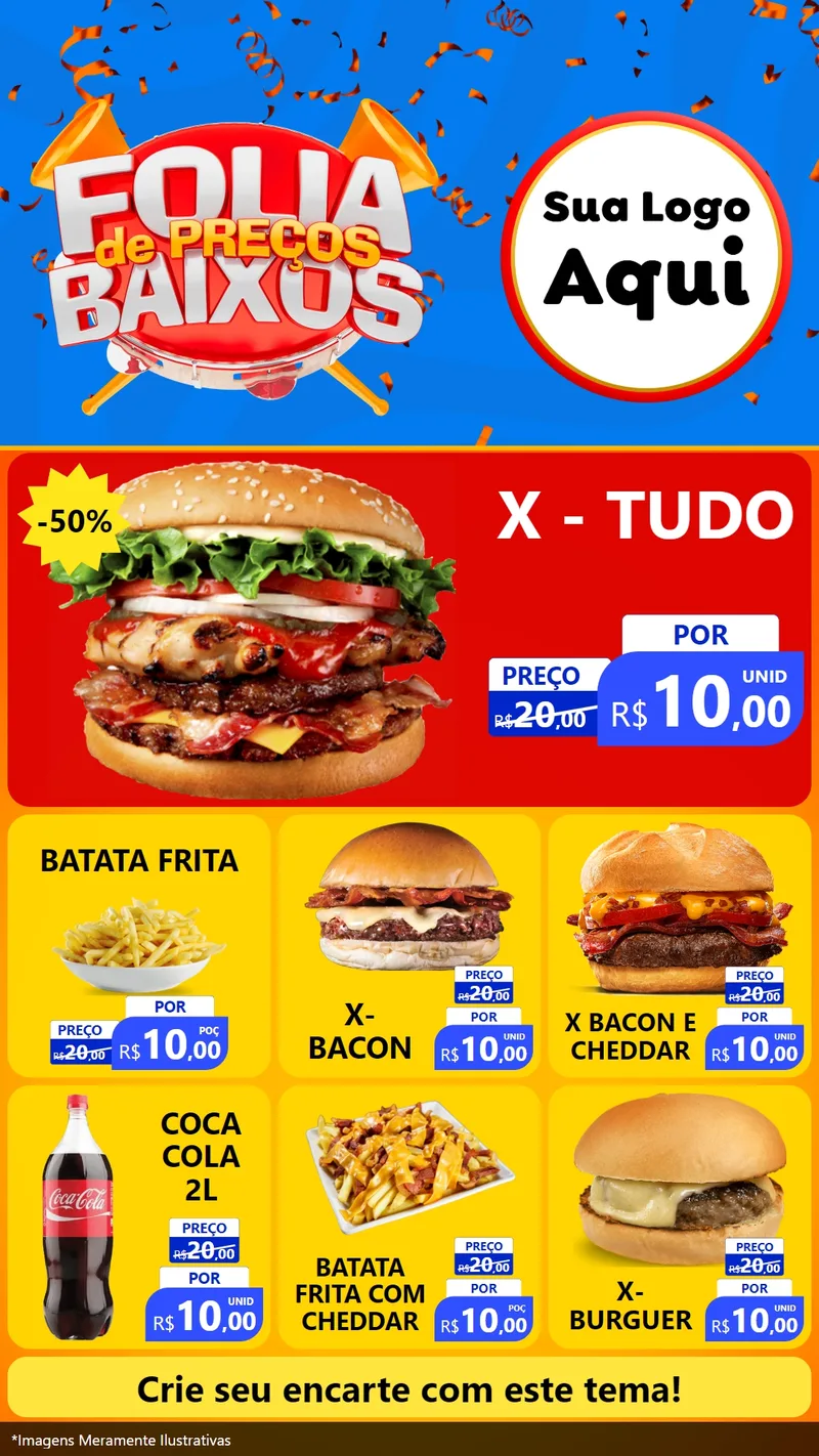 Modelo de Rede Social para Stories com o tema Folia de Preços Baixos para Hamburgueria