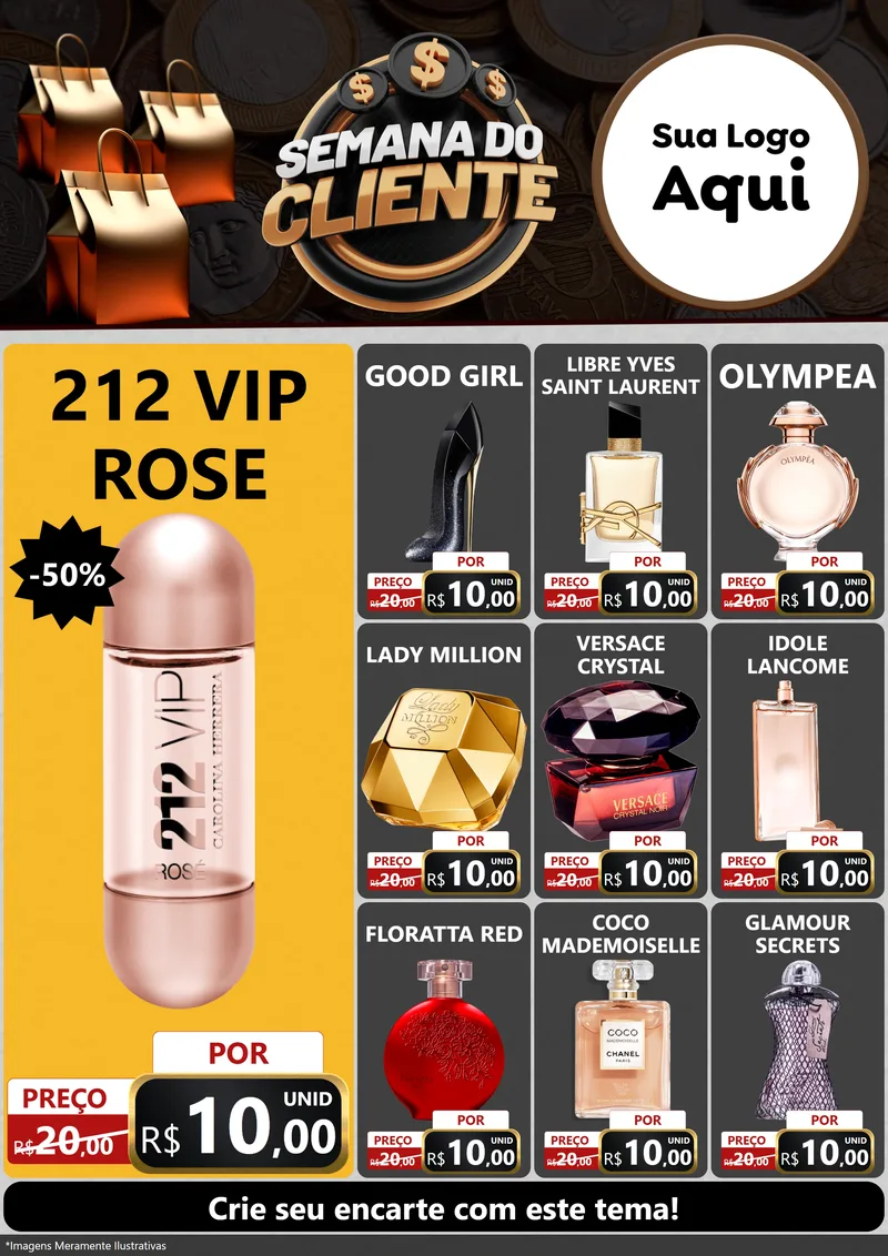 Modelo de Encarte para Encarte A4 Vertical com o tema Semana do Cliente para Perfumes