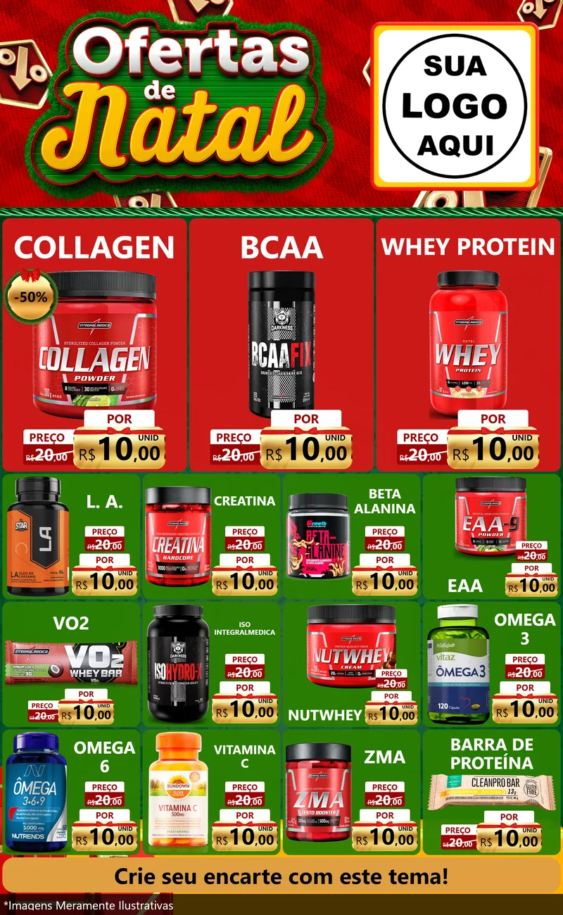 Modelo de Encarte para Encarte Grande com o tema Ofertas de Natal para Suplementos alimentares