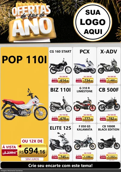 Modelo de Encarte para Encarte A4 Vertical com o tema Ofertas de Fim de Ano para Concessionaria de Motos