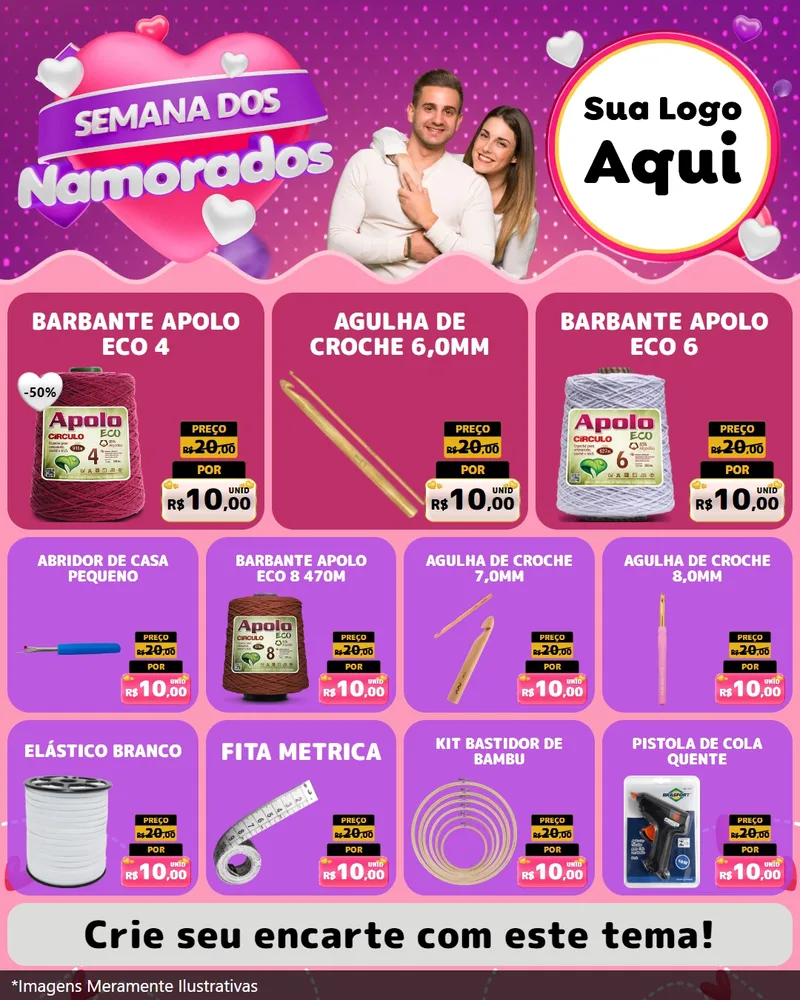 Modelo de Rede Social para Feed Instagram com o tema Semana dos Namorados para Armarinho e Aviamentos