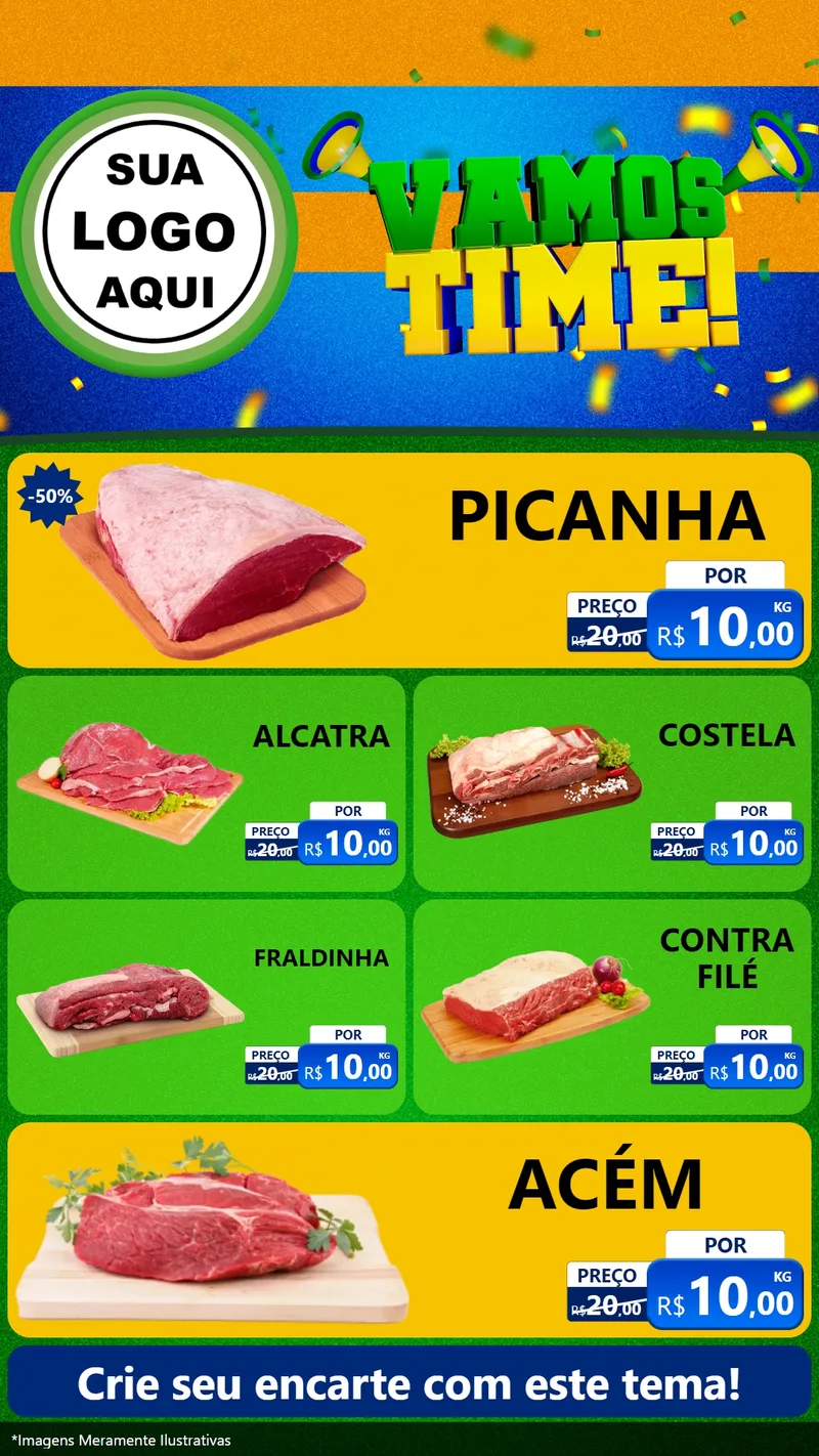 Modelo de TV para TV Vertical com o tema Vamos Time! para Açougue