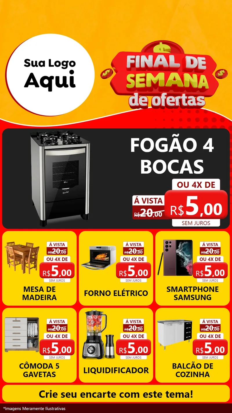 Modelo de Rede Social para Stories com o tema Final de Semana de Ofertas para Móveis e Eletro