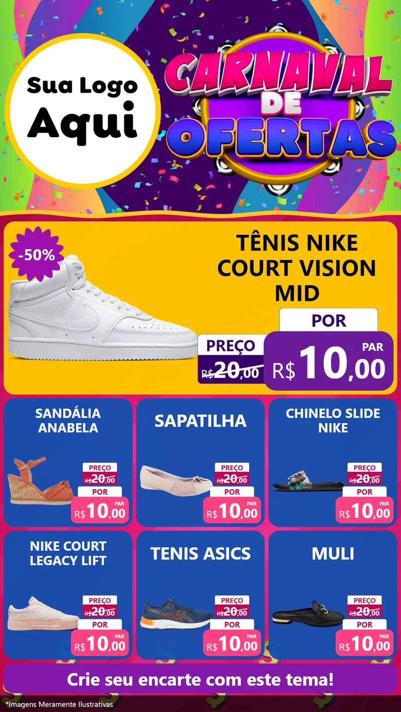 Modelo de Rede Social para Stories com o tema Carnaval de Ofertas para Calçados