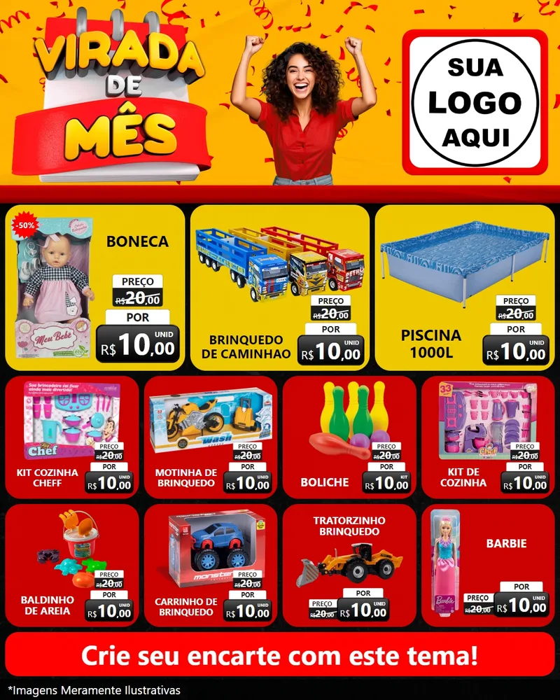 Modelo de Rede Social para Feed Instagram com o tema Virada de Mês para Brinquedos