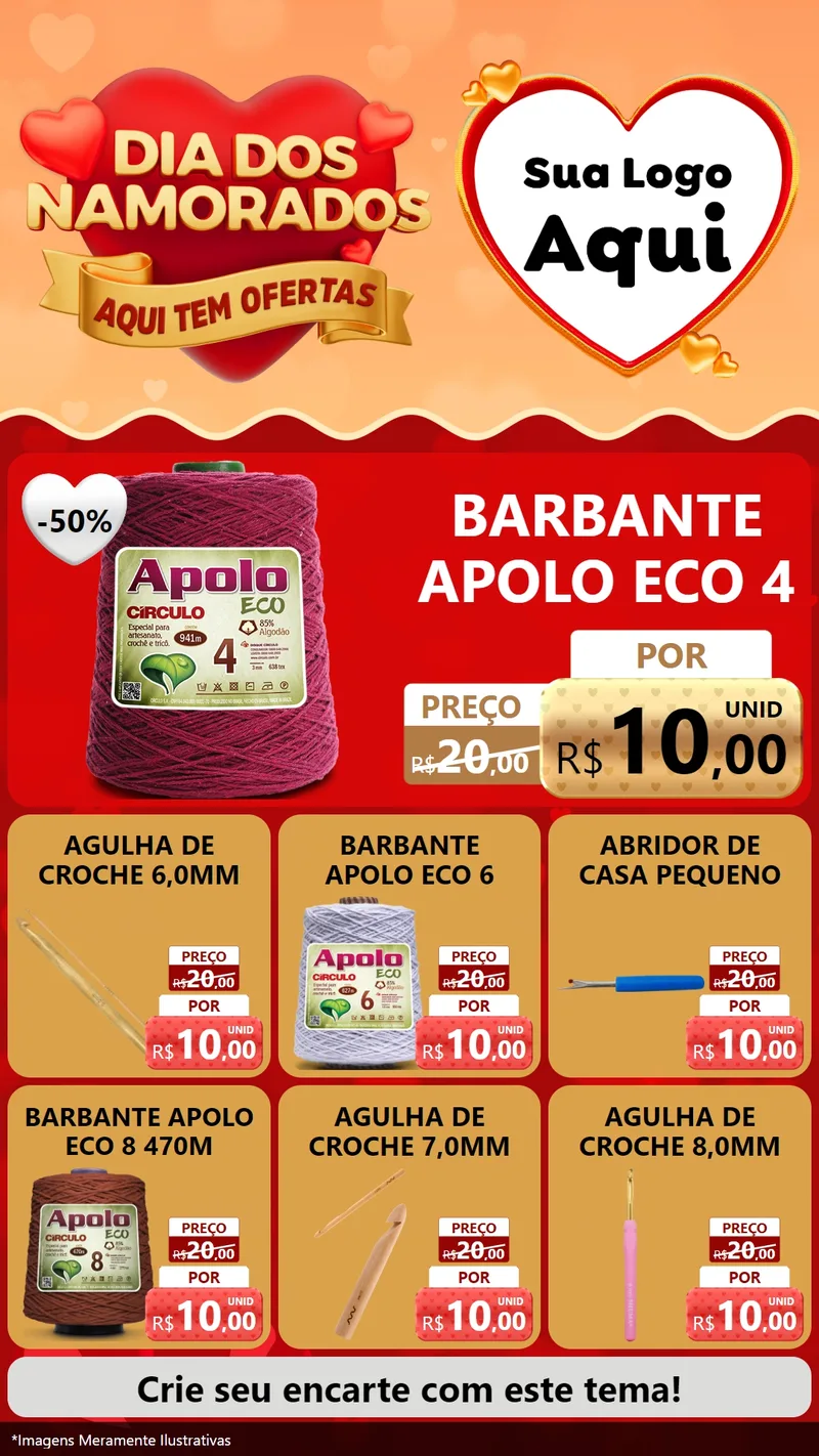 Modelo de Rede Social para Stories com o tema Dia dos Namorados - Aqui Tem Ofertas para Armarinho e Aviamentos