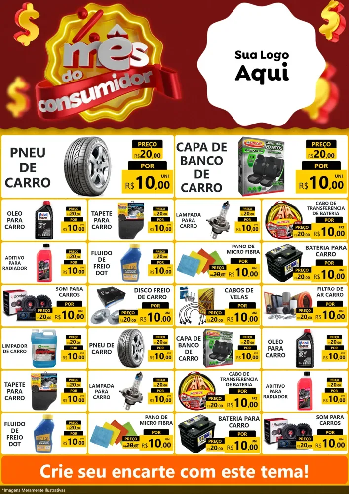 Modelo de Encarte para Encarte A4 Vertical com o tema Mês do consumidor para Auto peças