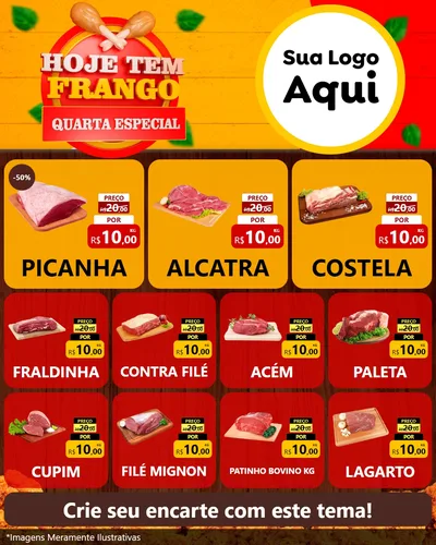 Modelo de Rede Social para Feed Instagram com o tema Hoje tem Frango Quarta Especial para Açougue