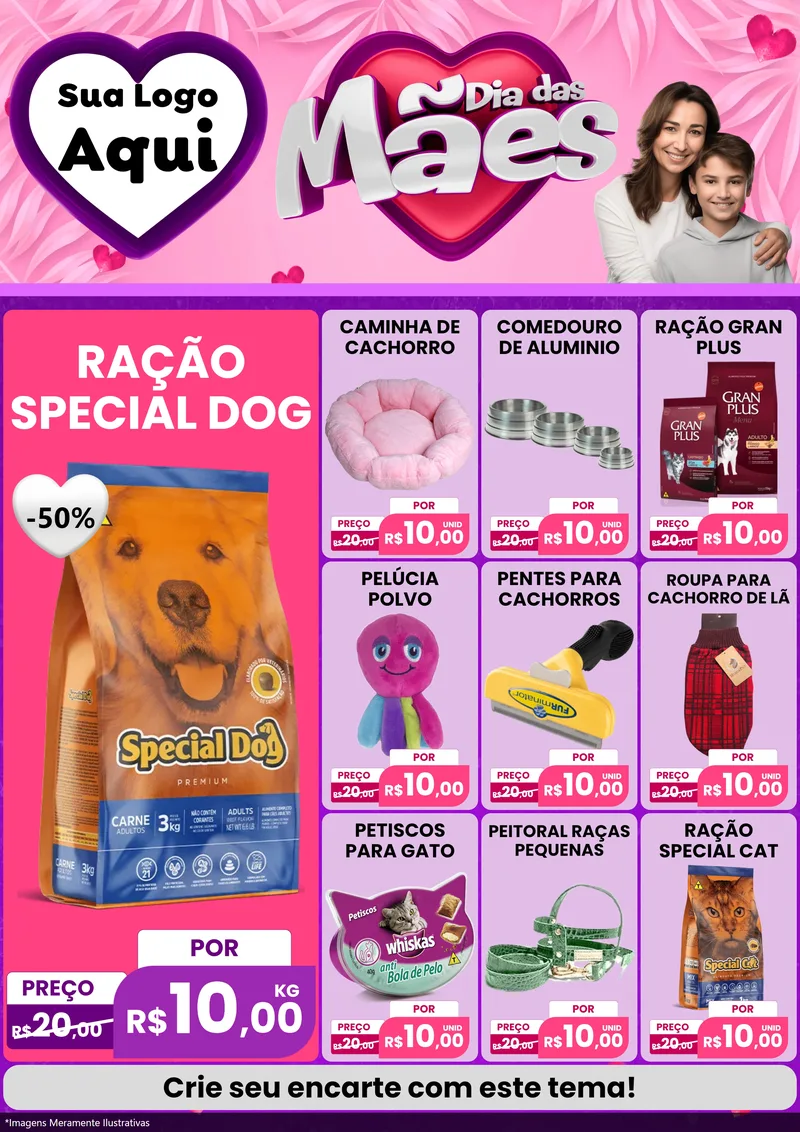 Modelo de Encarte para Encarte A4 Vertical com o tema Dia das Mães para Pet Shop