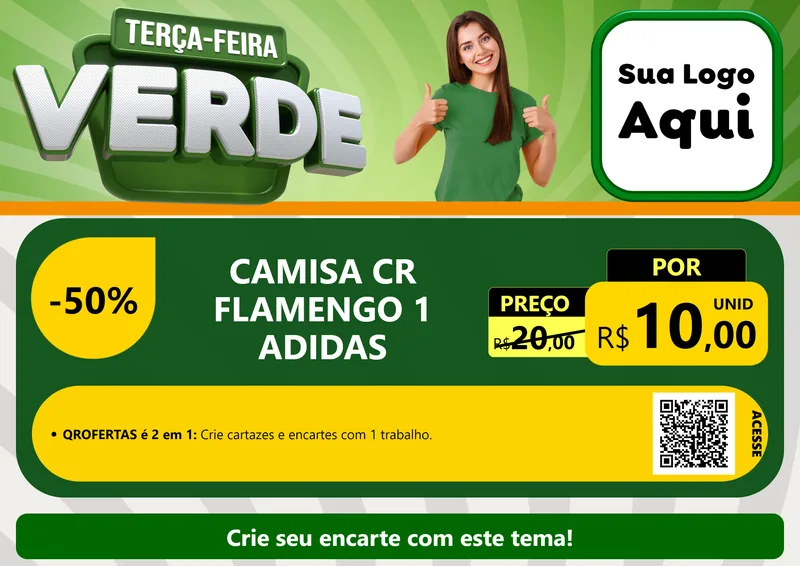 Modelo de Cartaz para Cartaz A4 Horizontal com o tema Terça - Feira Verde para Roupas e acessórios