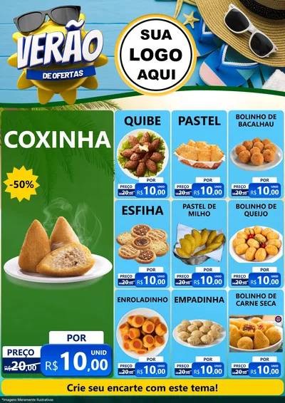 Modelo de Encarte para Encarte A4 Vertical com o tema Verão de Ofertas para Salgadaria