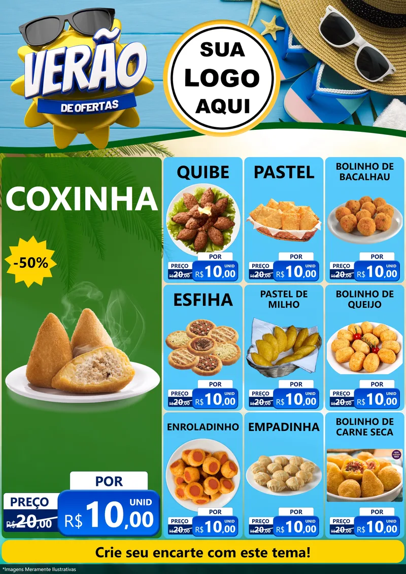 Modelo de Encarte para Encarte A4 Vertical com o tema Verão de Ofertas para Salgadaria