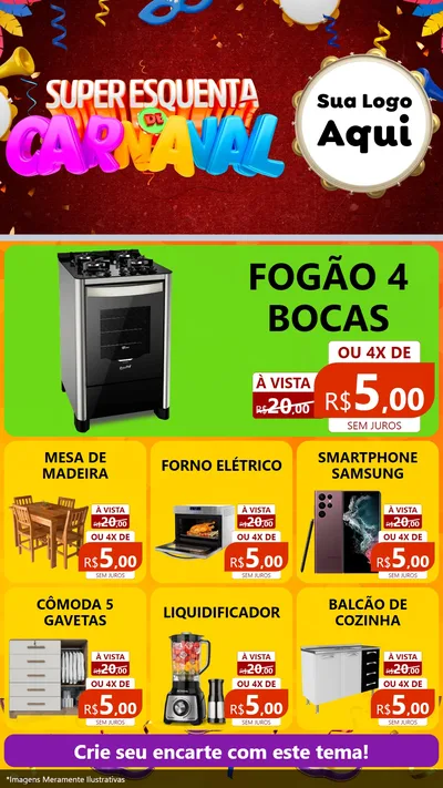 Modelo de Rede Social para Stories com o tema Super Esquenta de Carnaval para Móveis e Eletro