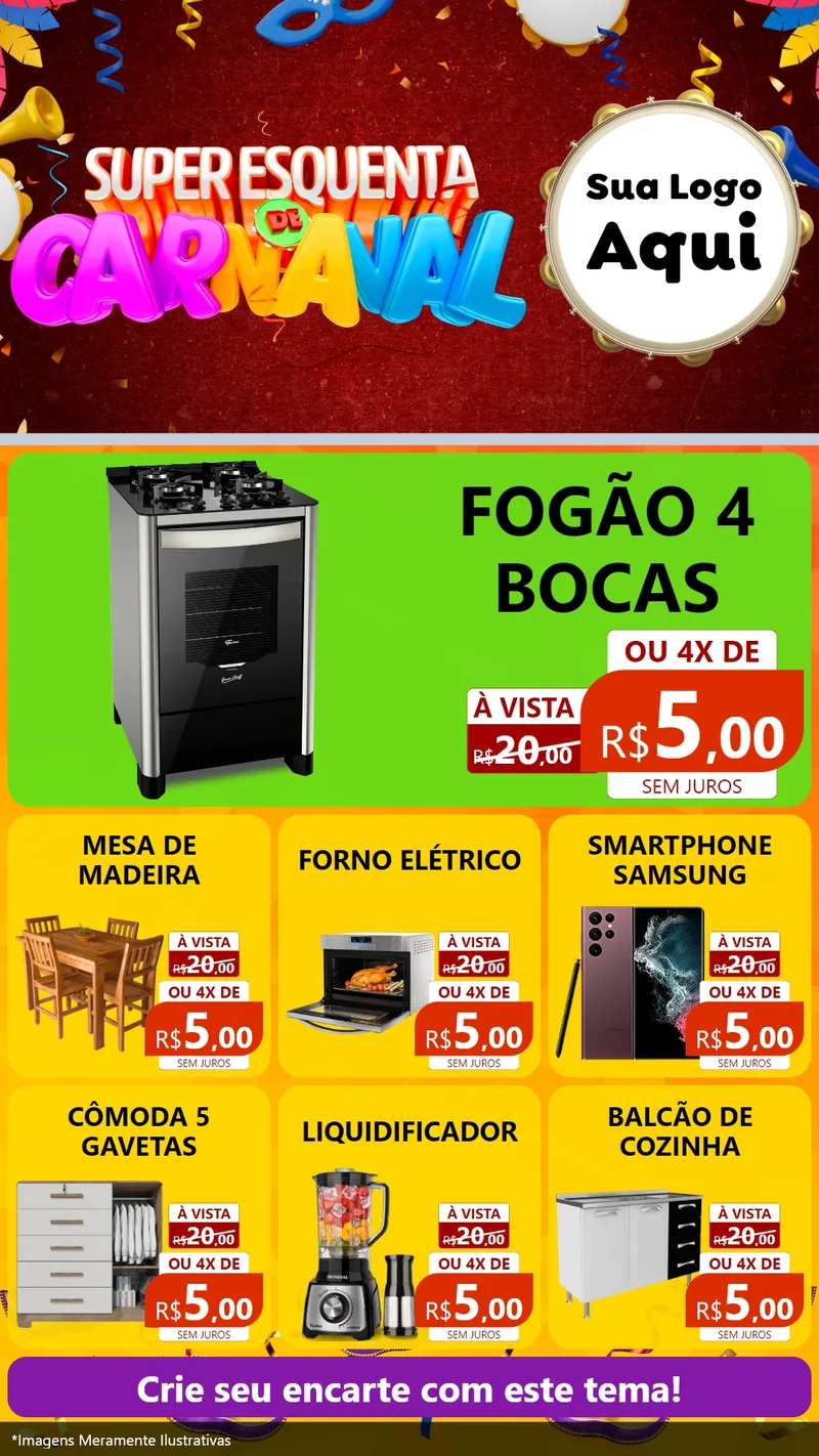 Modelo de Rede Social para Stories com o tema Super Esquenta de Carnaval para Móveis e Eletro