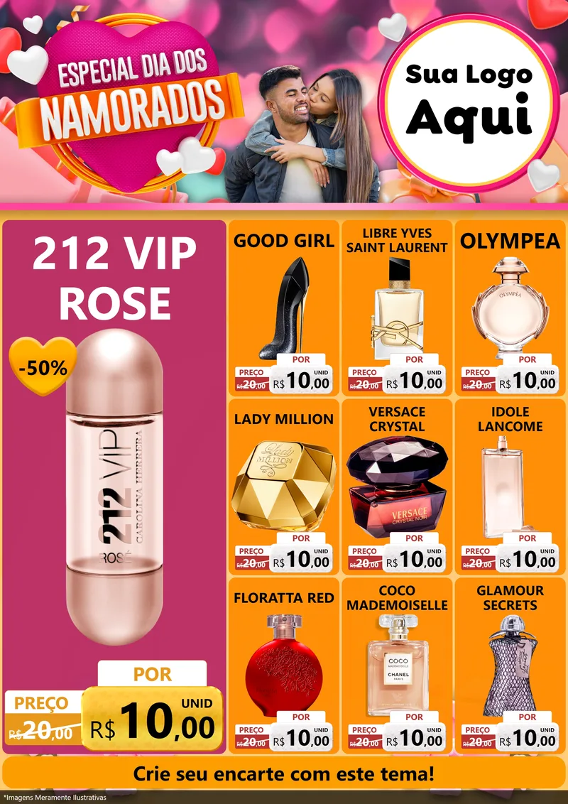 Modelo de Encarte para Encarte A4 Vertical com o tema Especial Dia dos Namorados para Perfumes