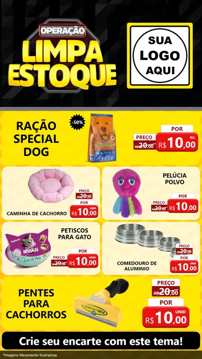 Modelo de TV para TV Vertical com o tema Operação Limpa Estoque para Pet Shop