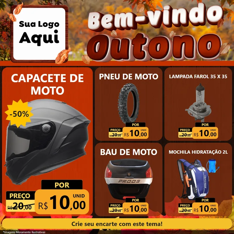 Modelo de Rede Social para Feed Facebook com o tema Bem-vindo Outono para Moto peças