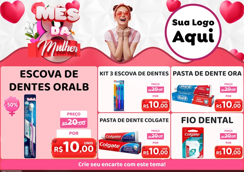 Modelo de Encarte para Encarte A4 Horizontal com o tema Mês da Mulher para Higiene Pessoal