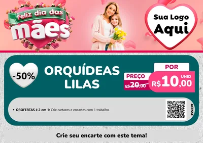 Modelo de Cartaz para Cartaz A4 Horizontal com o tema Feliz Dia das Mães para Floricultura e jardim
