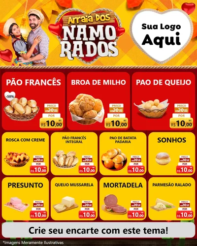Modelo de Rede Social para Feed Instagram com o tema Arraiá dos Namorados para Padaria