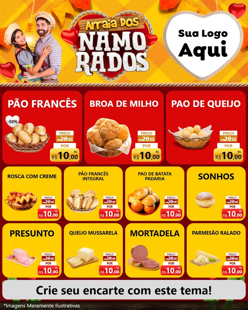 Modelo de Rede Social para Feed Instagram com o tema Arraiá dos Namorados para Padaria