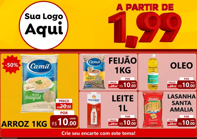 Modelo de Encarte para Encarte A4 Horizontal com o tema A Partir de Um e Noventa e Nove - 1,99 para Supermercado