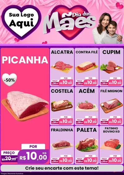 Modelo de Encarte para Encarte A4 Vertical com o tema Dia das Mães para Açougue