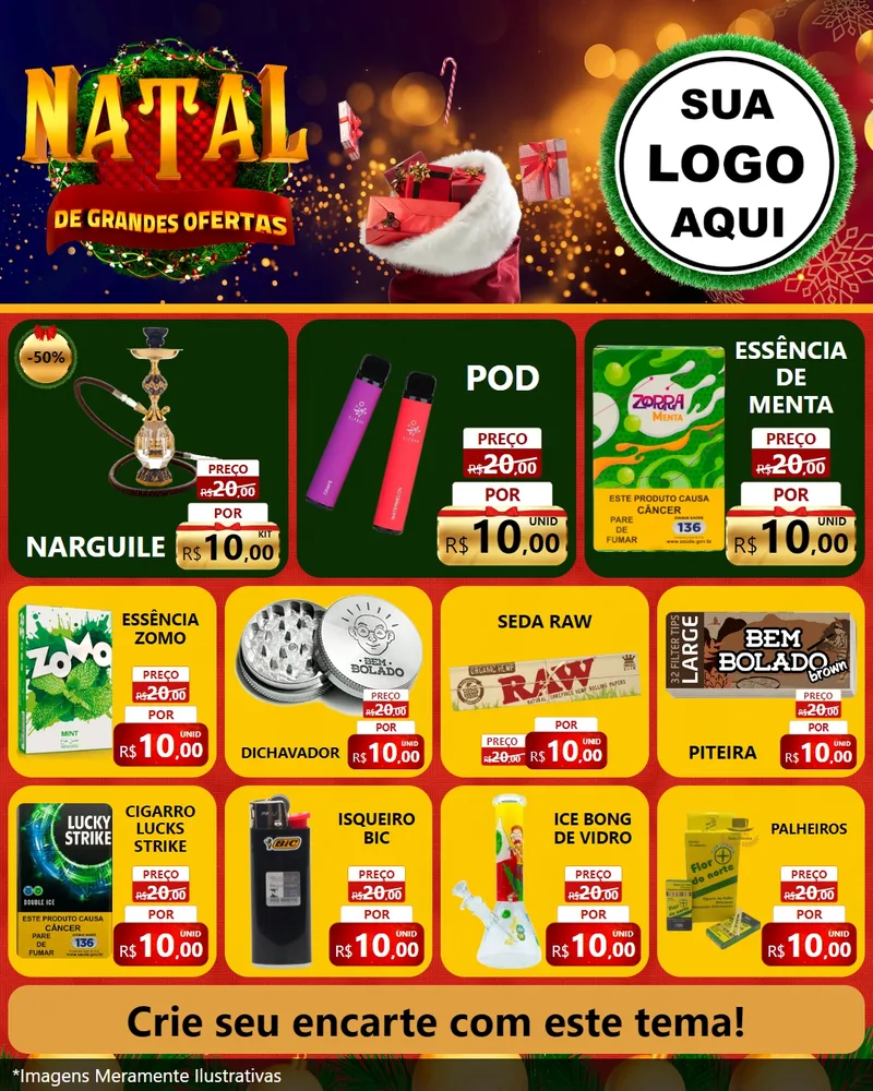 Modelo de Rede Social para Feed Instagram com o tema Natal de Grandes Ofertas para Tabacaria