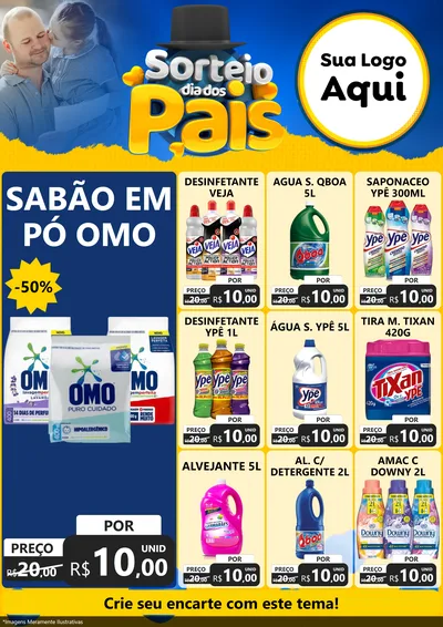 Modelo de Encarte para Encarte A4 Vertical com o tema Sorteio Dia Dos Pais para Produtos de Limpeza