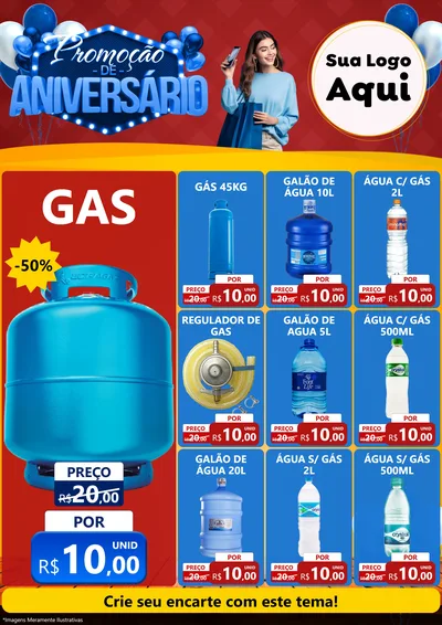 Modelo de Encarte para Encarte A4 Vertical com o tema Promoção de Aniversário para Água e gás