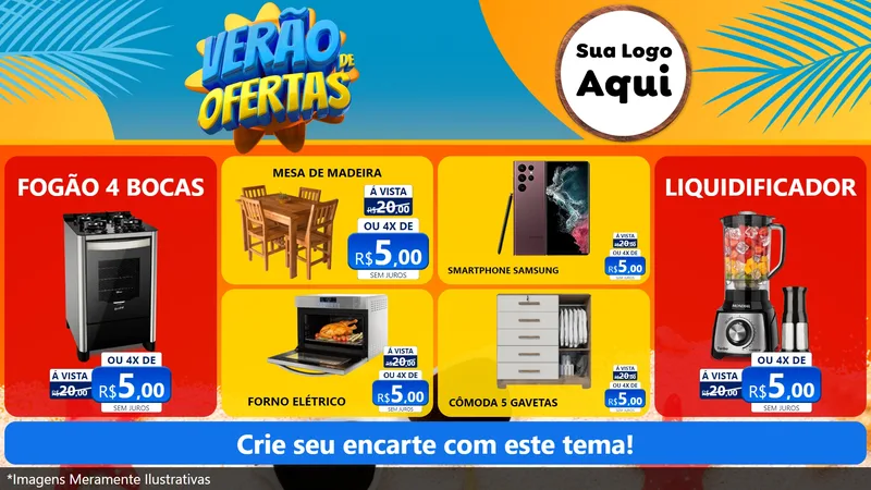 Modelo de TV para TV Horizontal com o tema Verão de Ofertas para Móveis e Eletro